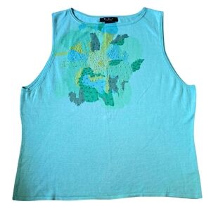 ECI NEW YORK Silk Beaded Knit Sweater Tank Size 16 Floral